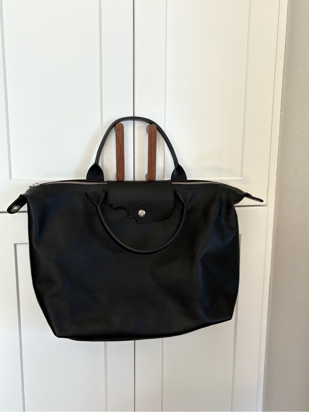 LongChamp x Mr. Bags Le Pliage all leather black L